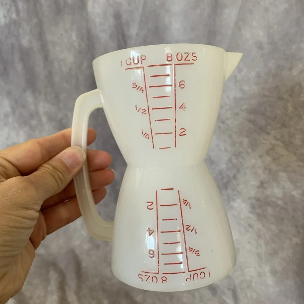 Tupperware Vintage Dry Wet Double Measuring Cup 8 oz 1 Cup 2 Sided Hour Glass